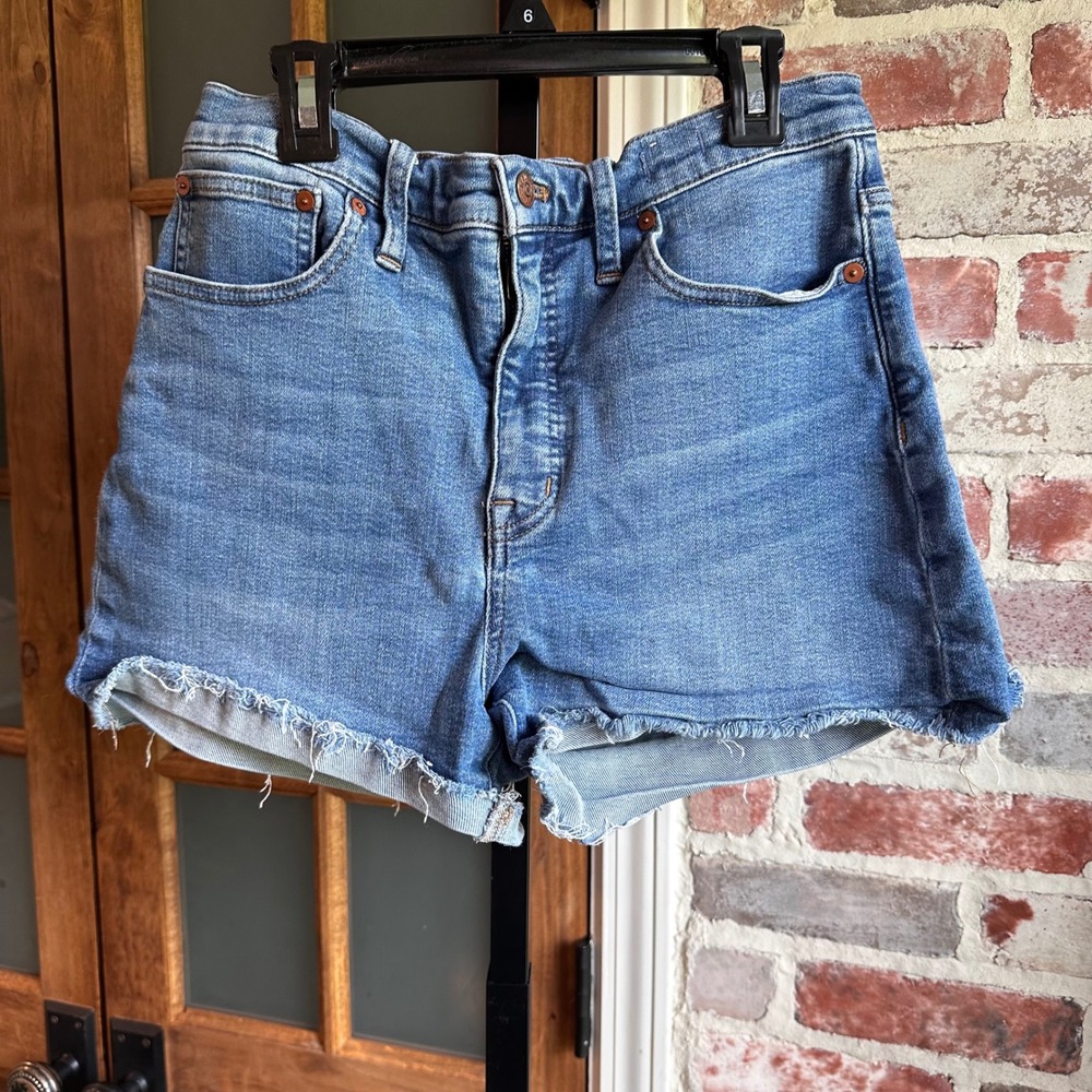 Madewell High Rise Denim Shorts Women Blue Raw Hem Cutoff Basic Boho Casual 28